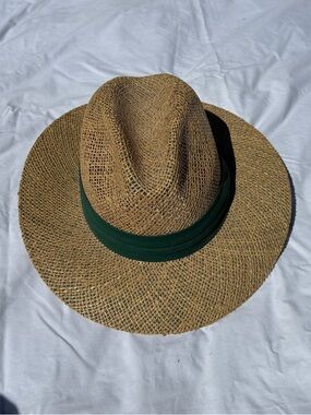 Men's Straw Fedora Sun Hat with Dark Green Band - Breathable Tan Hat